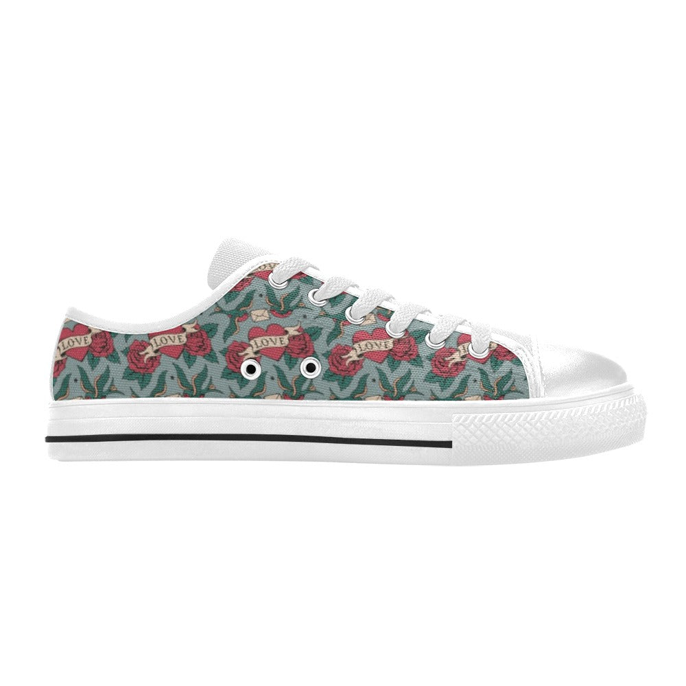 Tattoo Heart Print Design LKS301 Women's White Low Top Shoes