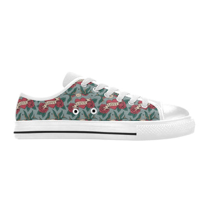 Tattoo Heart Print Design LKS301 Women's White Low Top Shoes