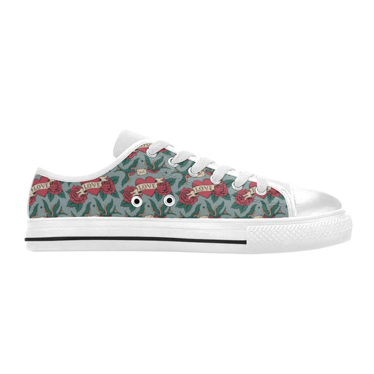 Tattoo Heart Print Design LKS301 Women's White Low Top Shoes