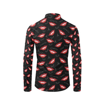 Vampire Lips Print Design LKS301 Men's Long Sleeve Dress Shirt