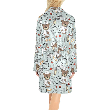 Nurse Bear Pattern Print Design A01 Women's Fleece Robe