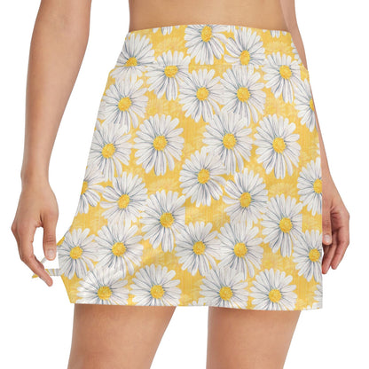 Daisy Yellow Watercolor Print Pattern 17" Golf & Pickleball Skort with Pockets