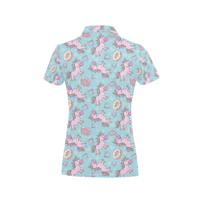 Donut Unicorn Pattern Print Design DN016 Women's Polo Shirt