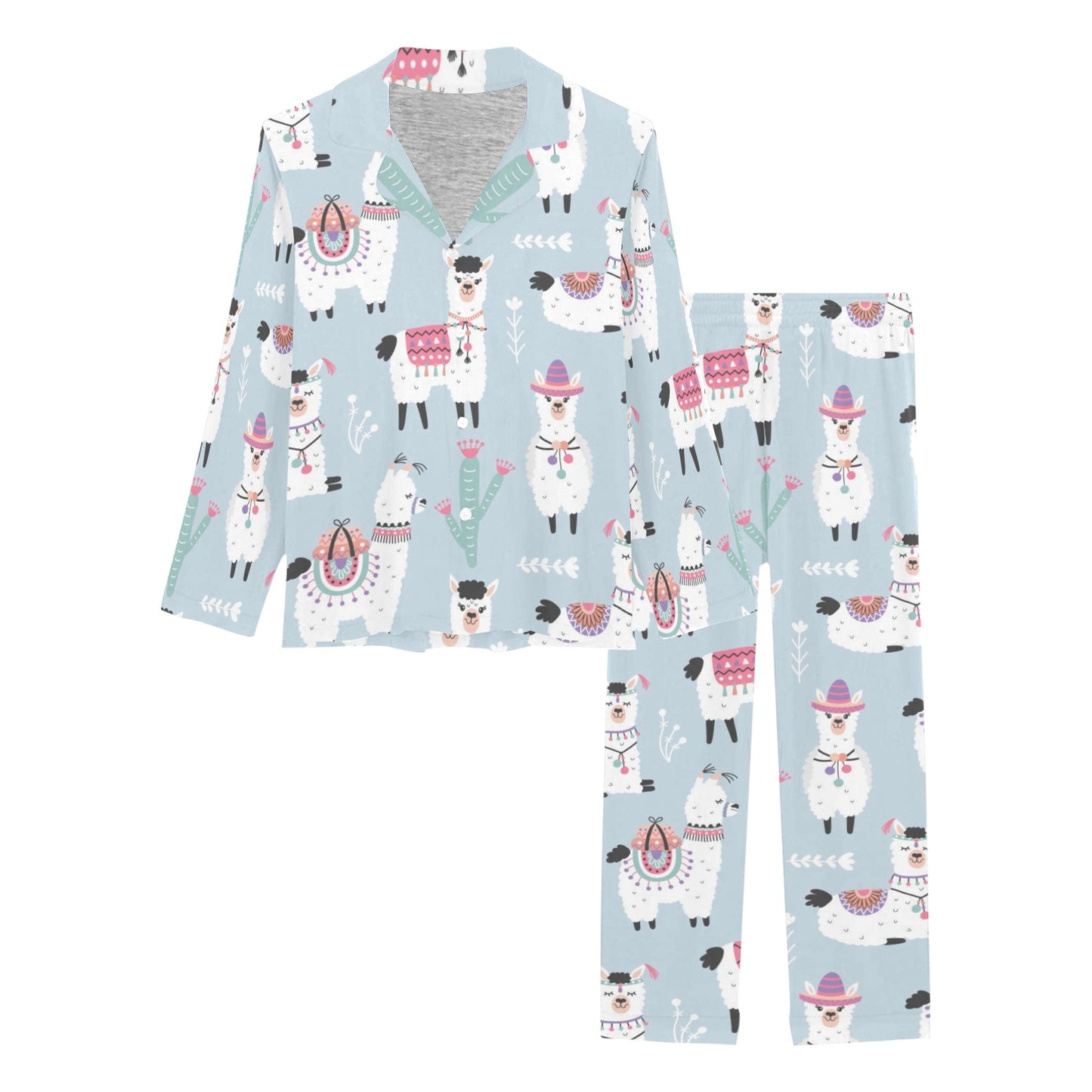 Llama Pattern Print Design 04 Women's Long Pajama Set