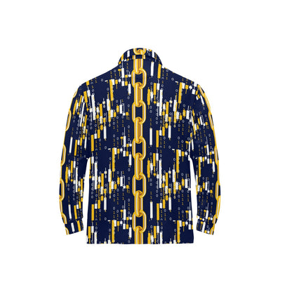 Cryptocurrency Chain Pattern Print Design 03 Long Sleeve Polo Shirt For Men's
