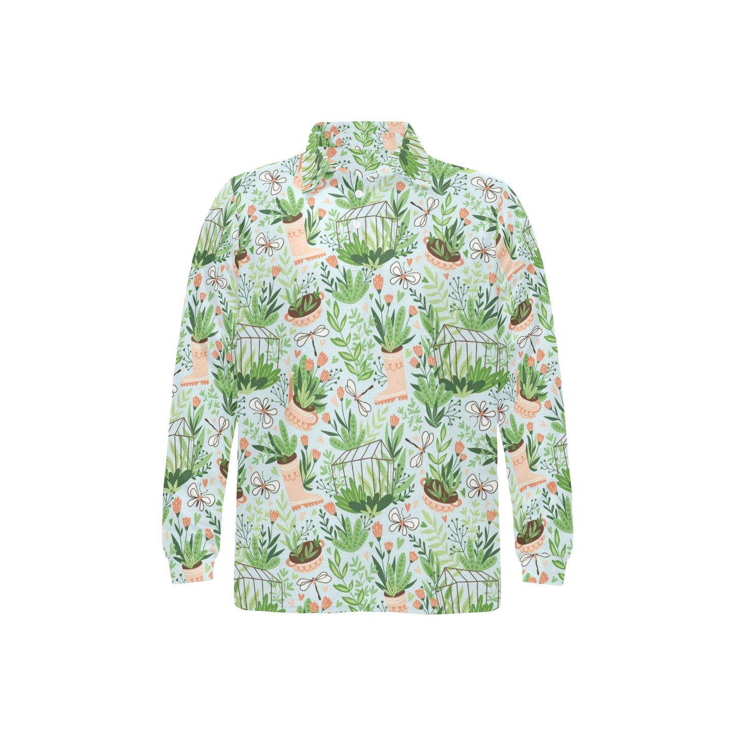 Gardening Pattern Print Design G04 Long Sleeve Polo Shirt For Men's
