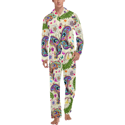 Butterfly Colorful Indian Style Men's Long Pajama Set