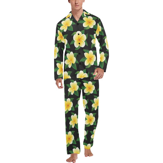Plumeria Pattern Print Design A03 Men's Long Pajama Set