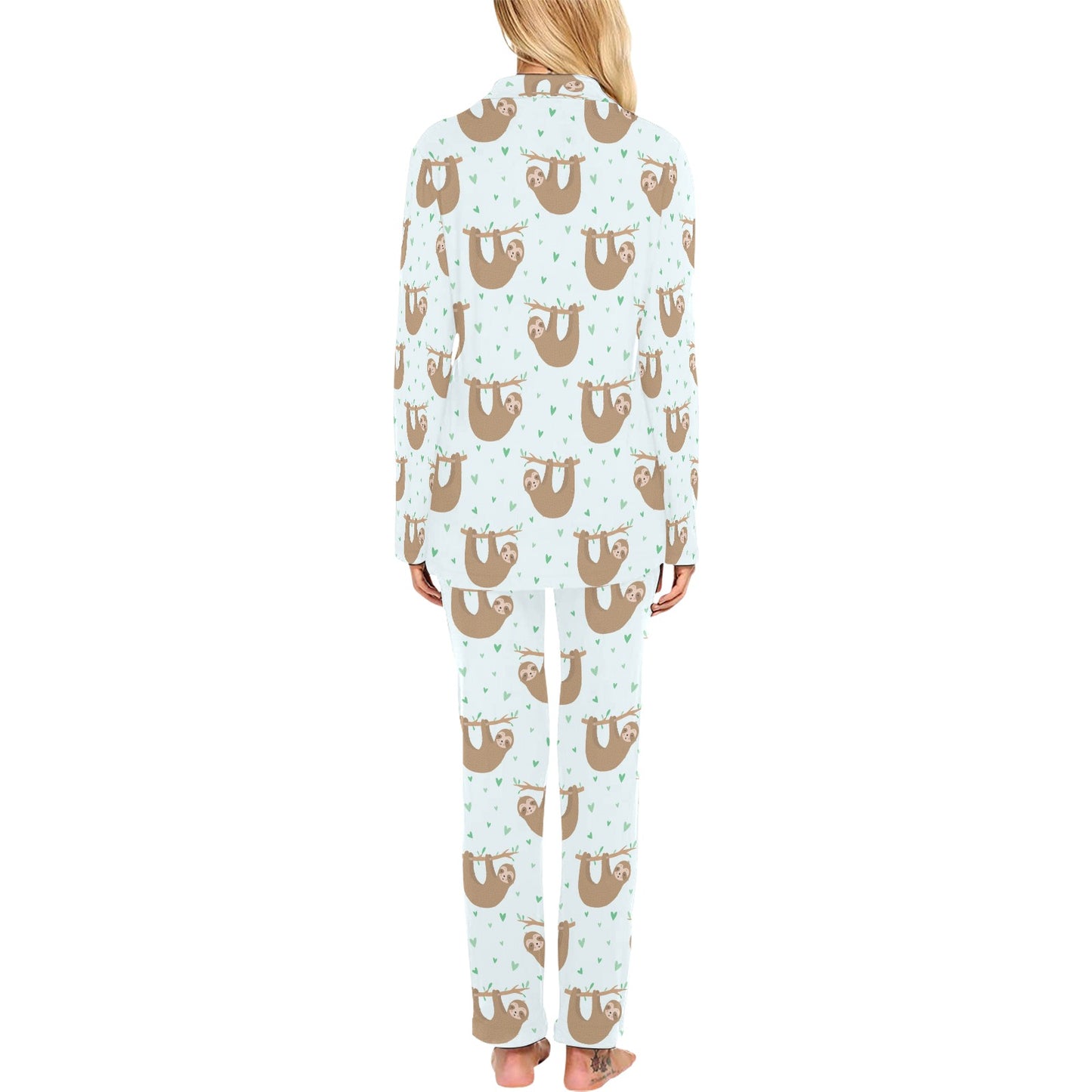 Sloth Print Design LKS308 Women's Long Pajama Set