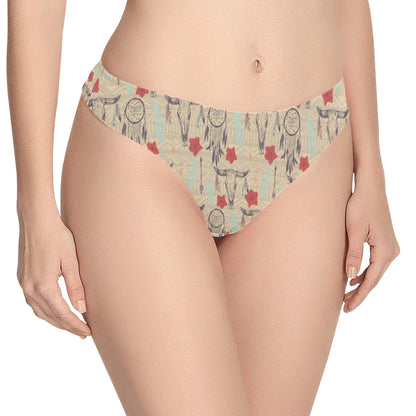 Native Buffalo Head Themed Design Print Women's Thongs
