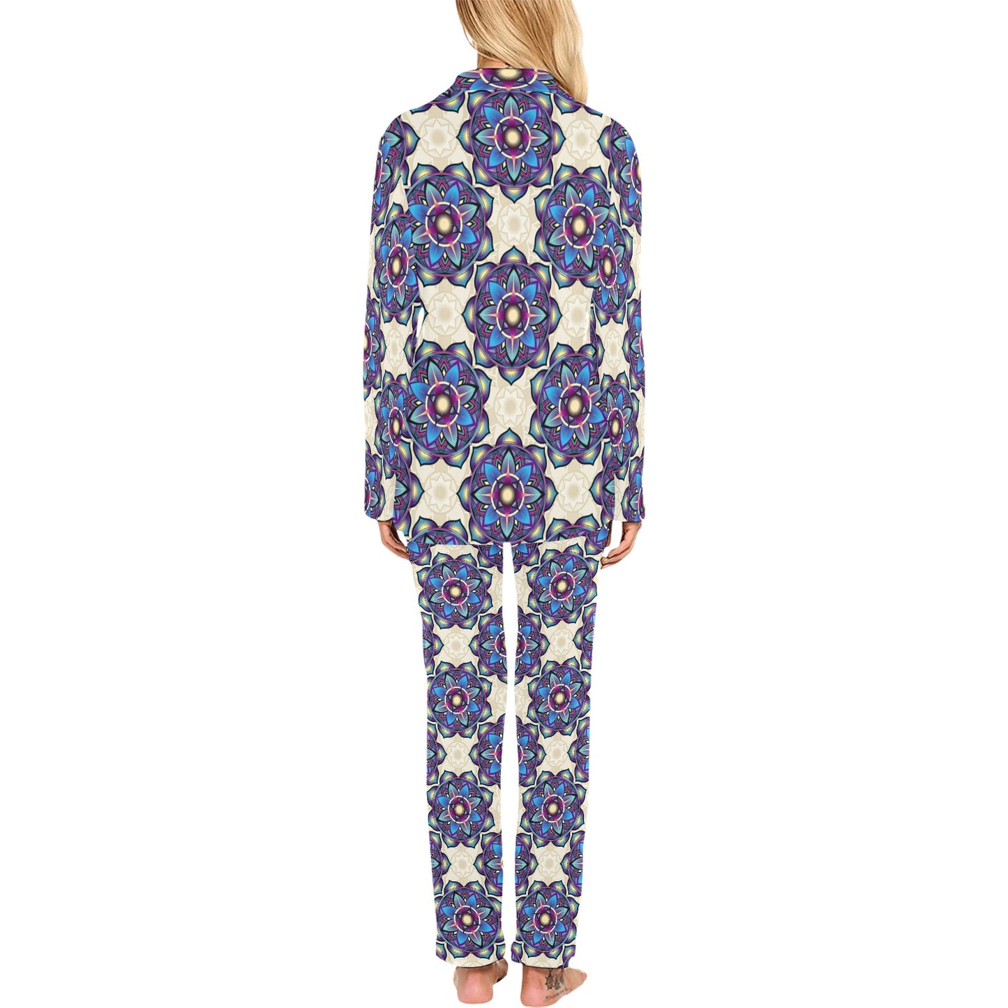 lotus Boho Pattern Print Design LO08 Women's Long Pajama Set