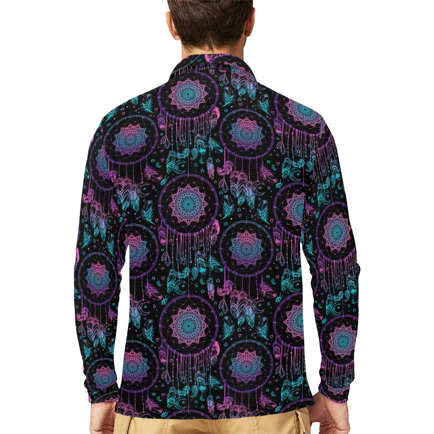 Dream catcher boho mandala Long Sleeve Polo Shirt For Men's