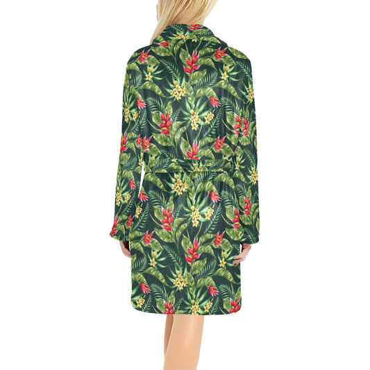 Tropical Folower Red Heliconia Print Women's Fleece Robe