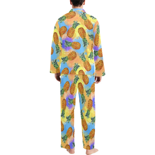 Pineapple Pattern Print Design PP09 Men's Long Pajama Set