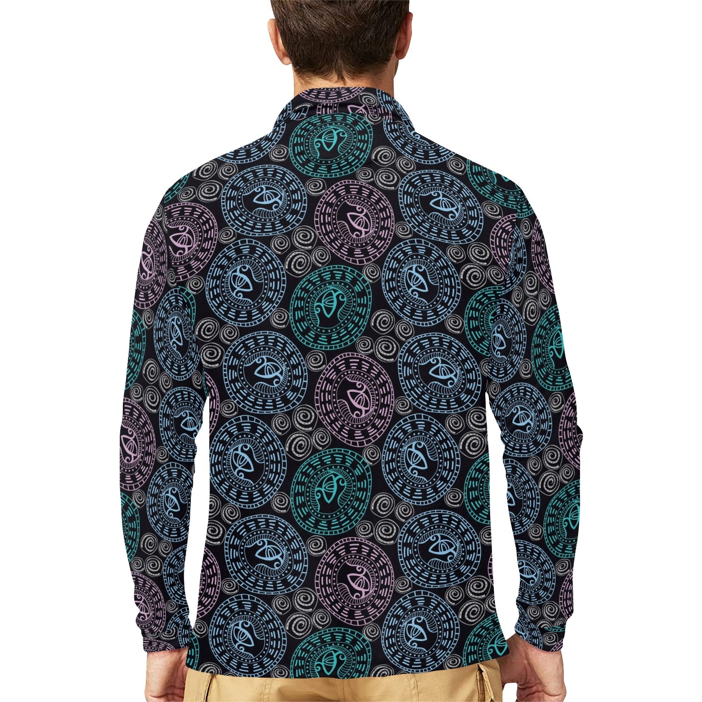 Eye of Horus Ethnic Pattern Long Sleeve Polo Shirt For Men's