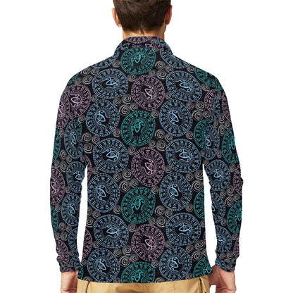Eye of Horus Ethnic Pattern Long Sleeve Polo Shirt For Men's