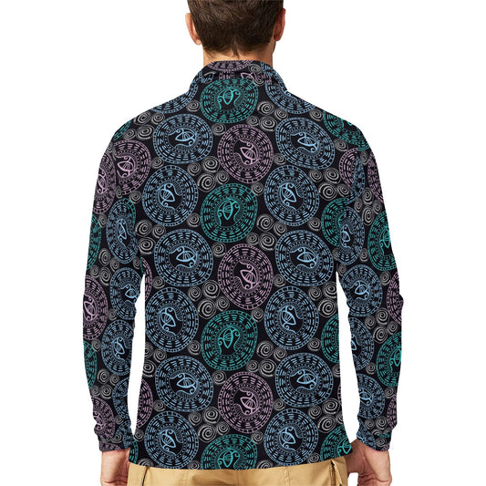 Eye of Horus Ethnic Pattern Long Sleeve Polo Shirt For Men's