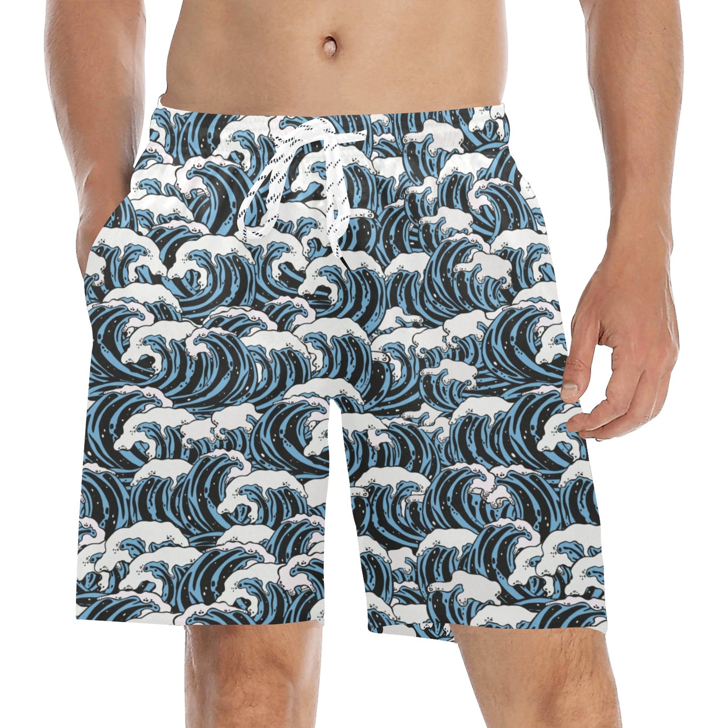 Surf Wave Pattern Print Men's Swim Trunks Beach Shorts