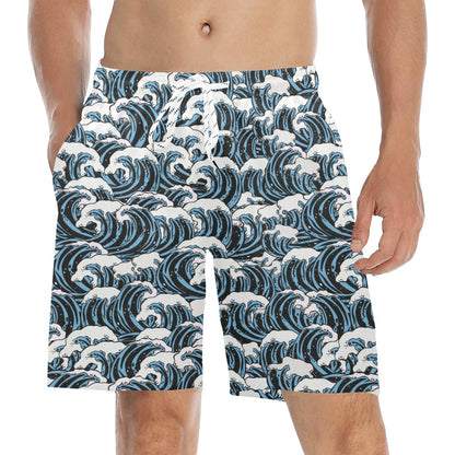 Surf Wave Pattern Print Men's Swim Trunks Beach Shorts