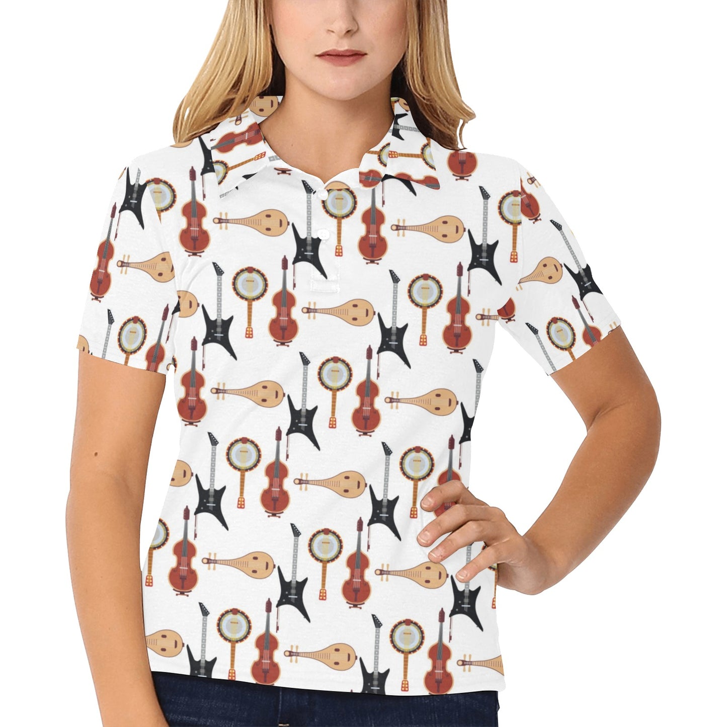 Banjo Print Design LKS403 Women's Polo Shirt