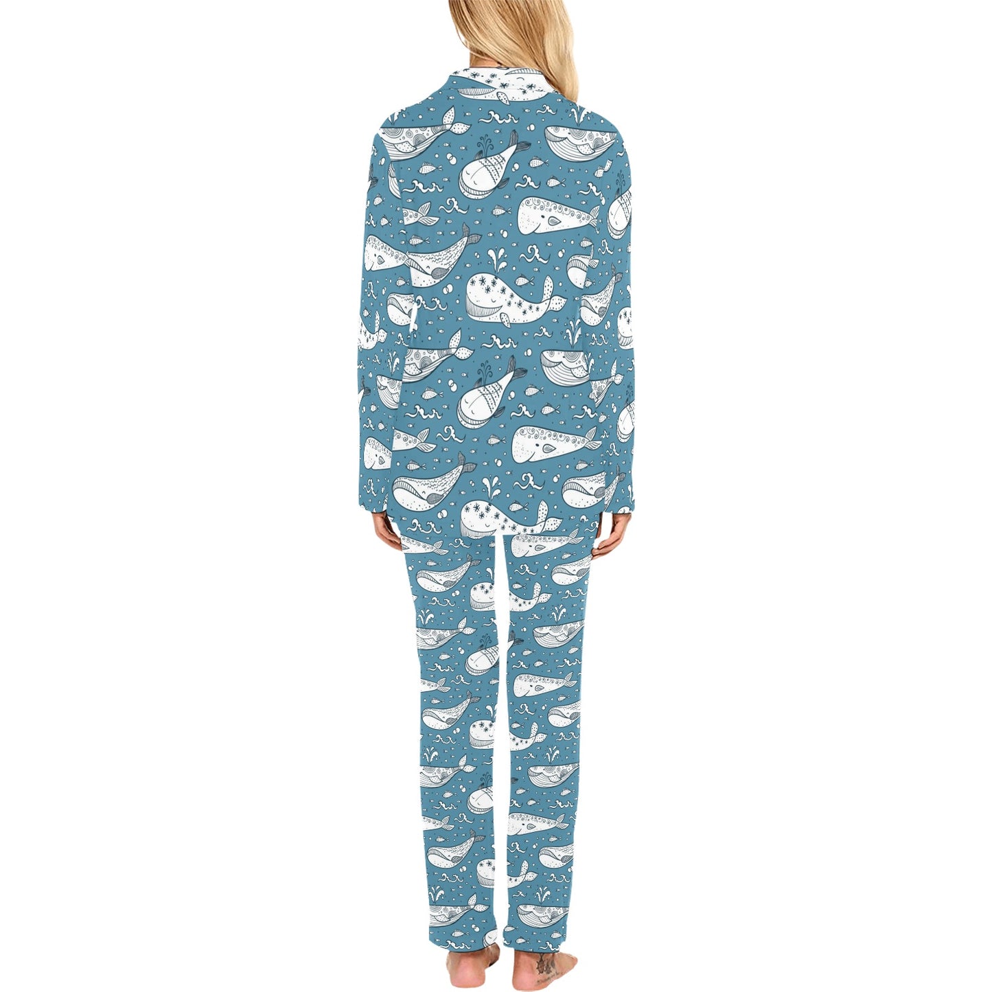 Humpback Whale Pattern Print Design 03 Women's Long Pajama Set