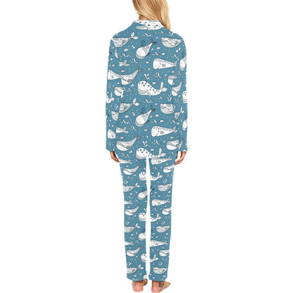 Humpback Whale Pattern Print Design 03 Women's Long Pajama Set
