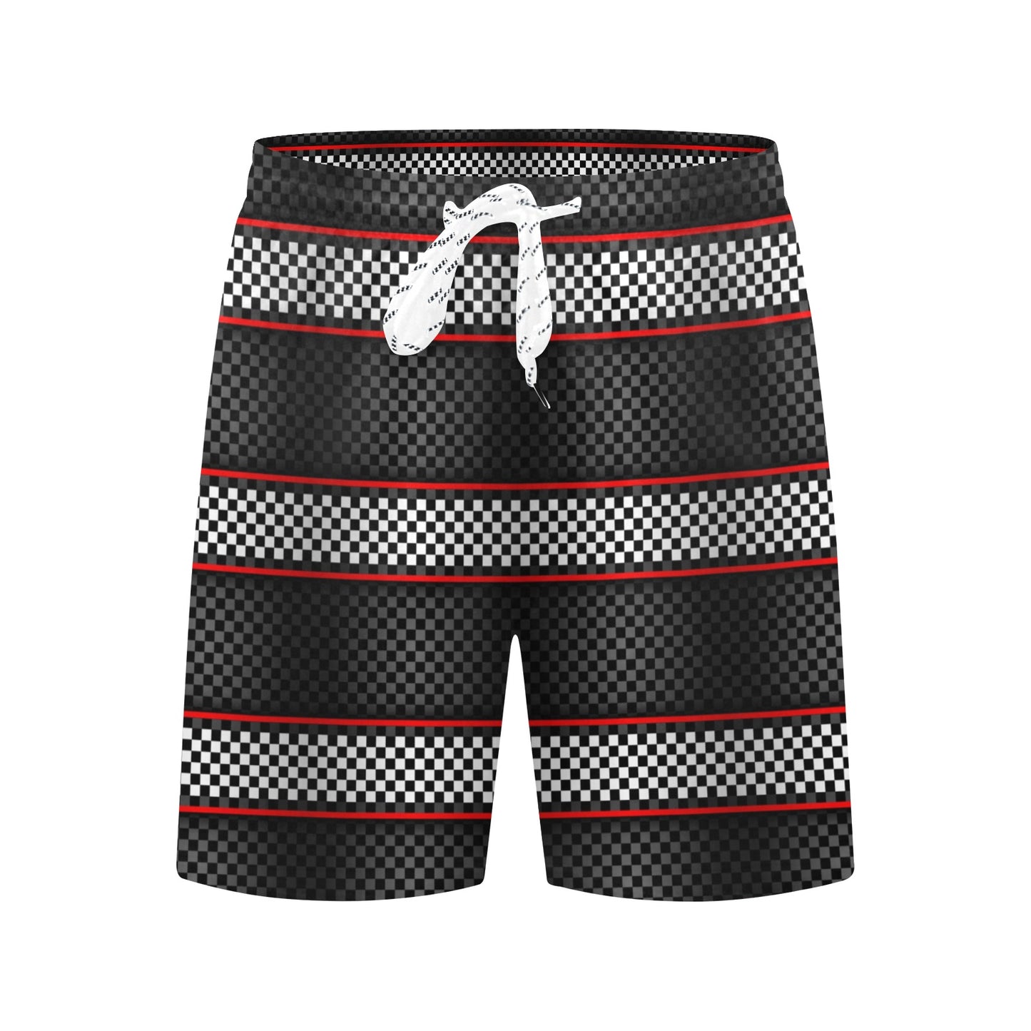 Checkered Flag Red Line Style Men's Swim Trunks Beach Shorts
