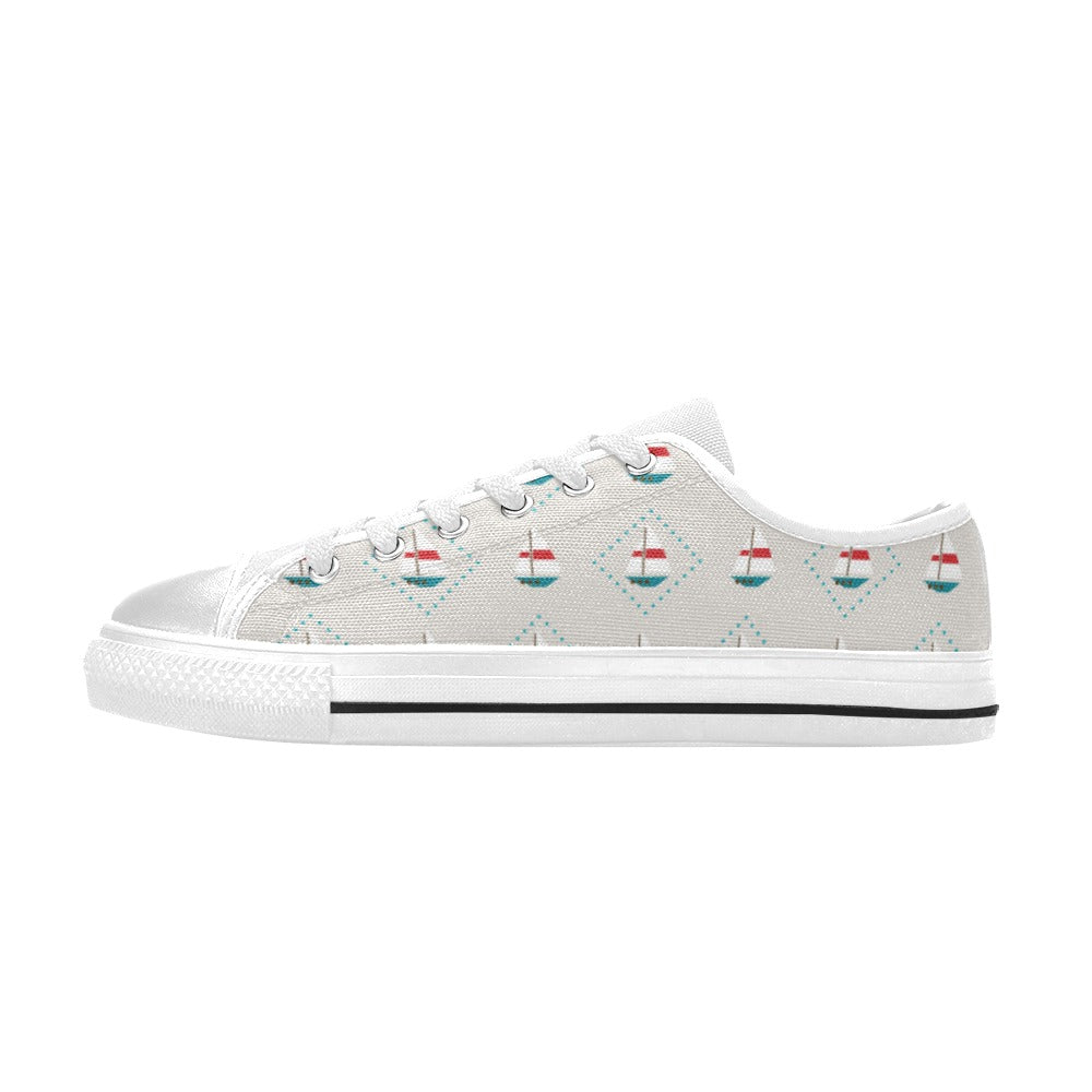 Sailboat Print Design LKS301 Women's White Low Top Shoes