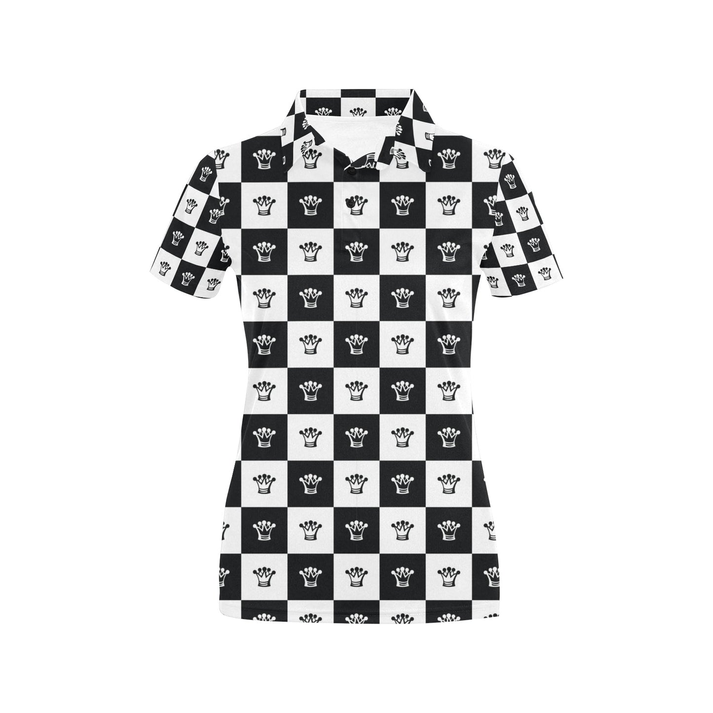 Checkered Flag Crown Pattern Women's Polo Shirt