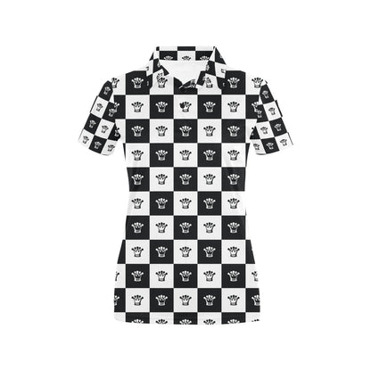 Checkered Flag Crown Pattern Women's Polo Shirt
