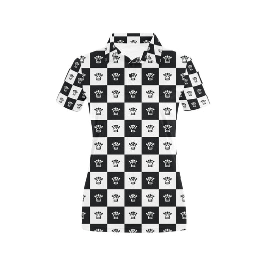 Checkered Flag Crown Pattern Women's Polo Shirt