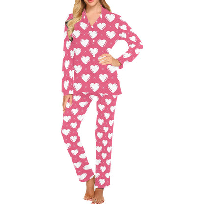 Heart Pattern Print Design HE07 Women's Long Pajama Set