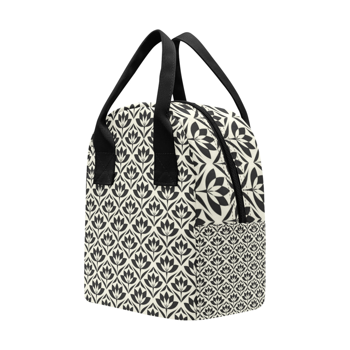 Lotus Pattern Print Insulated Lunch Bag
