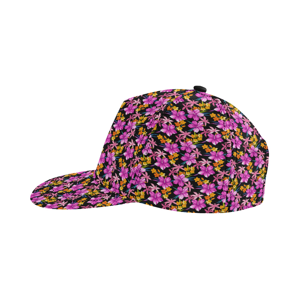 Tropical Folower Pink Hibiscus Print Snapback Cap