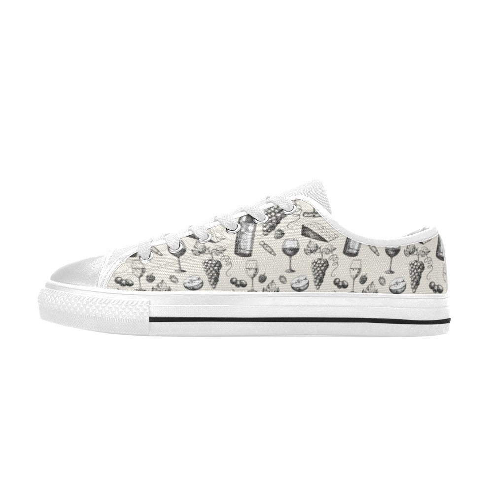 Wine Themed Print Design LKS306 Women's White Low Top Shoes