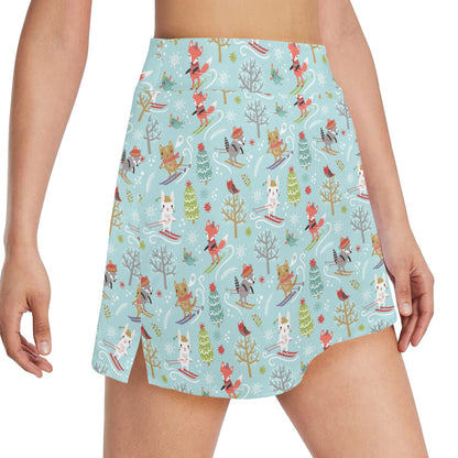 Ski Fox Cute Print Design LKS303 17" Golf & Pickleball Skort with Pockets