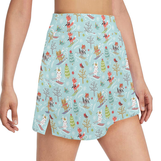 Ski Fox Cute Print Design LKS303 17" Golf & Pickleball Skort with Pockets