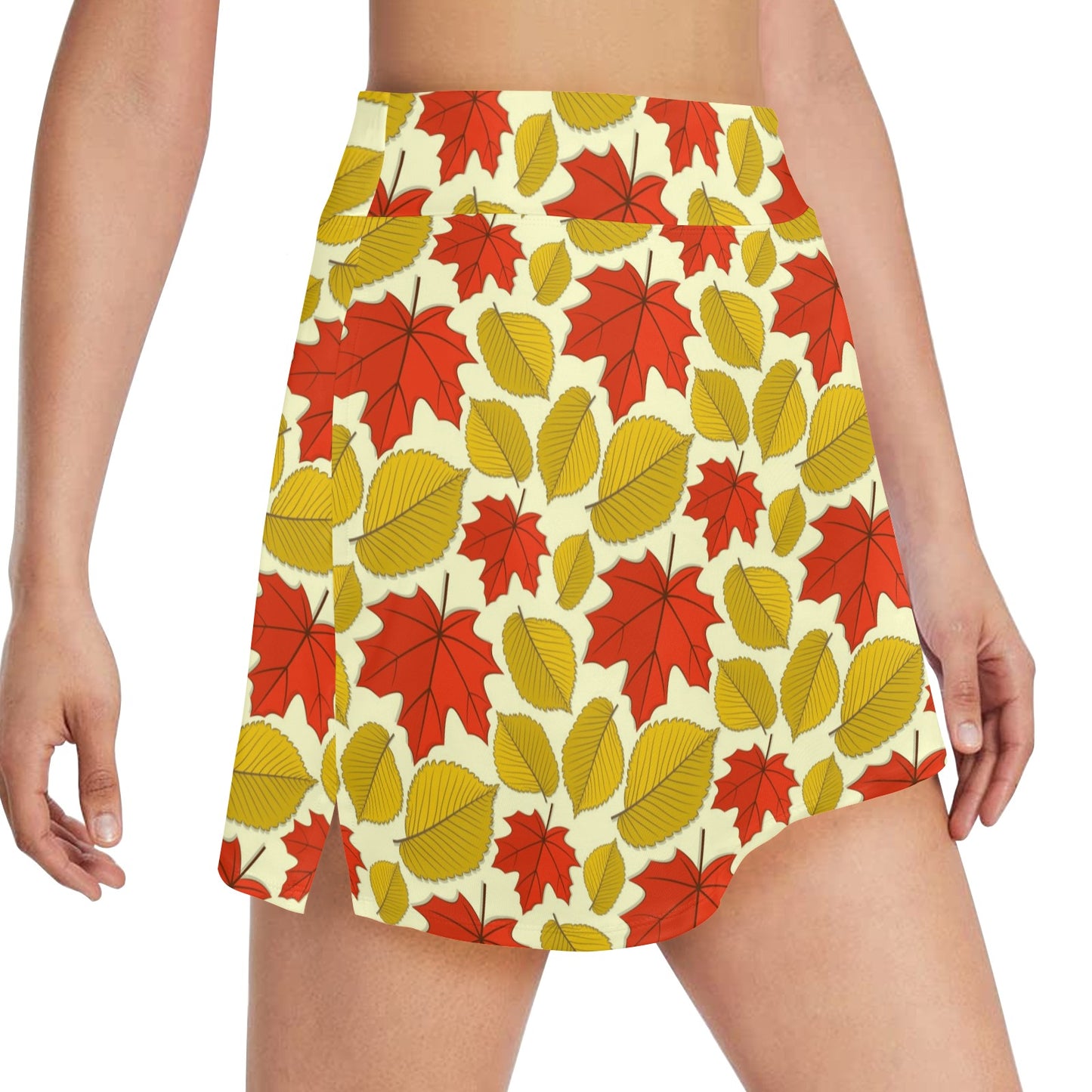 Elm Maple Leave Print Pattern 17" Golf & Pickleball Skort with Pockets