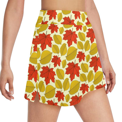 Elm Maple Leave Print Pattern 17" Golf & Pickleball Skort with Pockets