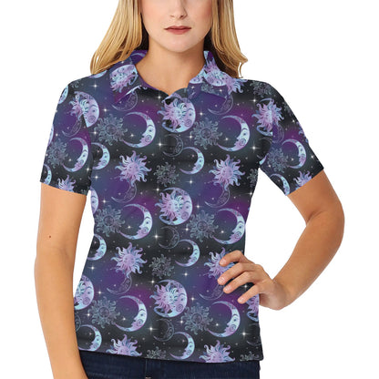 Sun Moon Print Design LKS303 Women's Polo Shirt