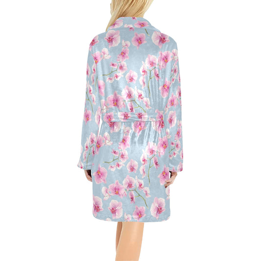 Orchid Pink Pattern Print Design OR01 Women's Fleece Robe