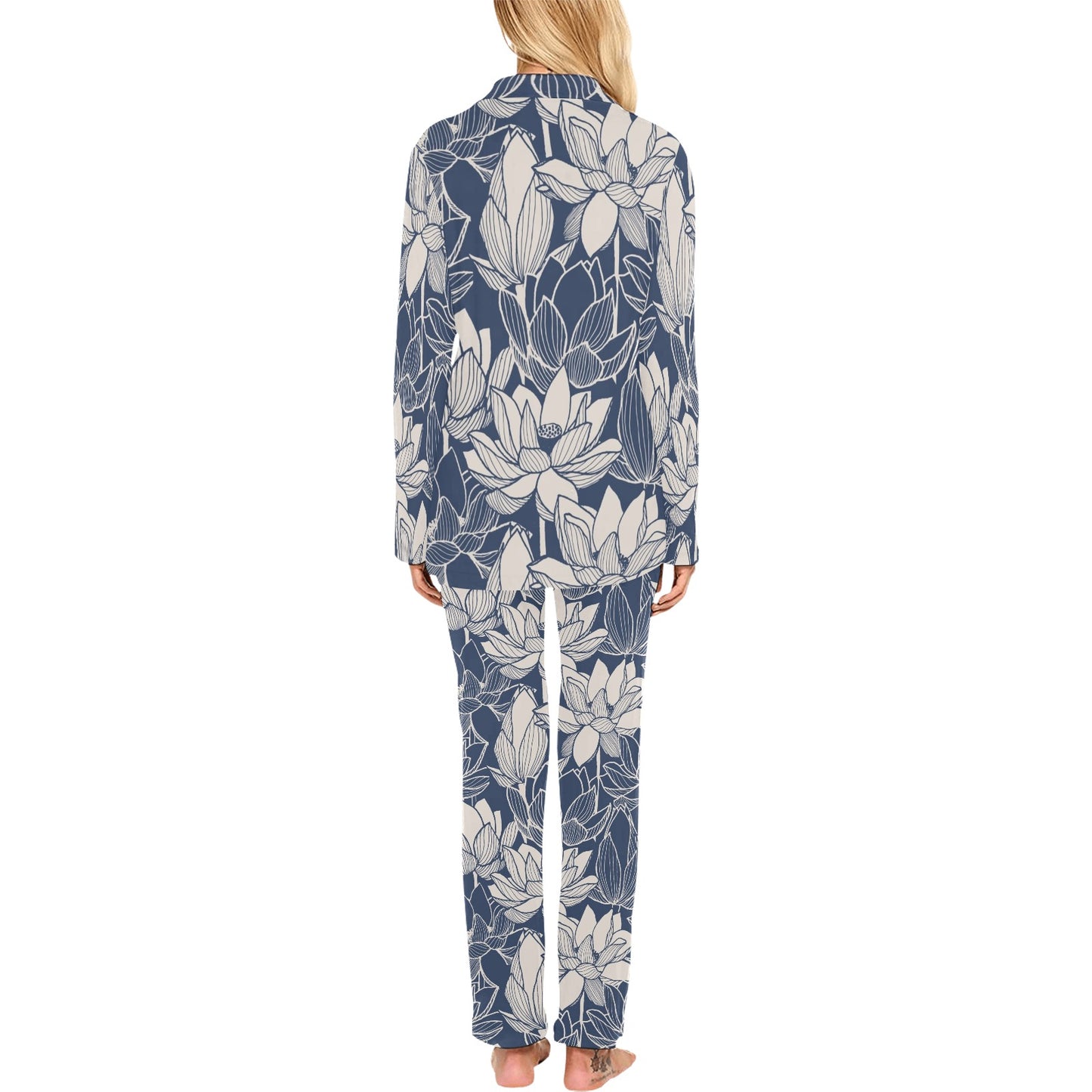Water Lily Pattern Print Design WL04 Women's Long Pajama Set