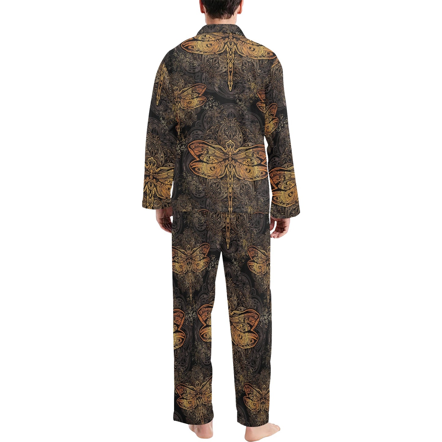 Gold Dragonfly Mandala Men's Long Pajama Set