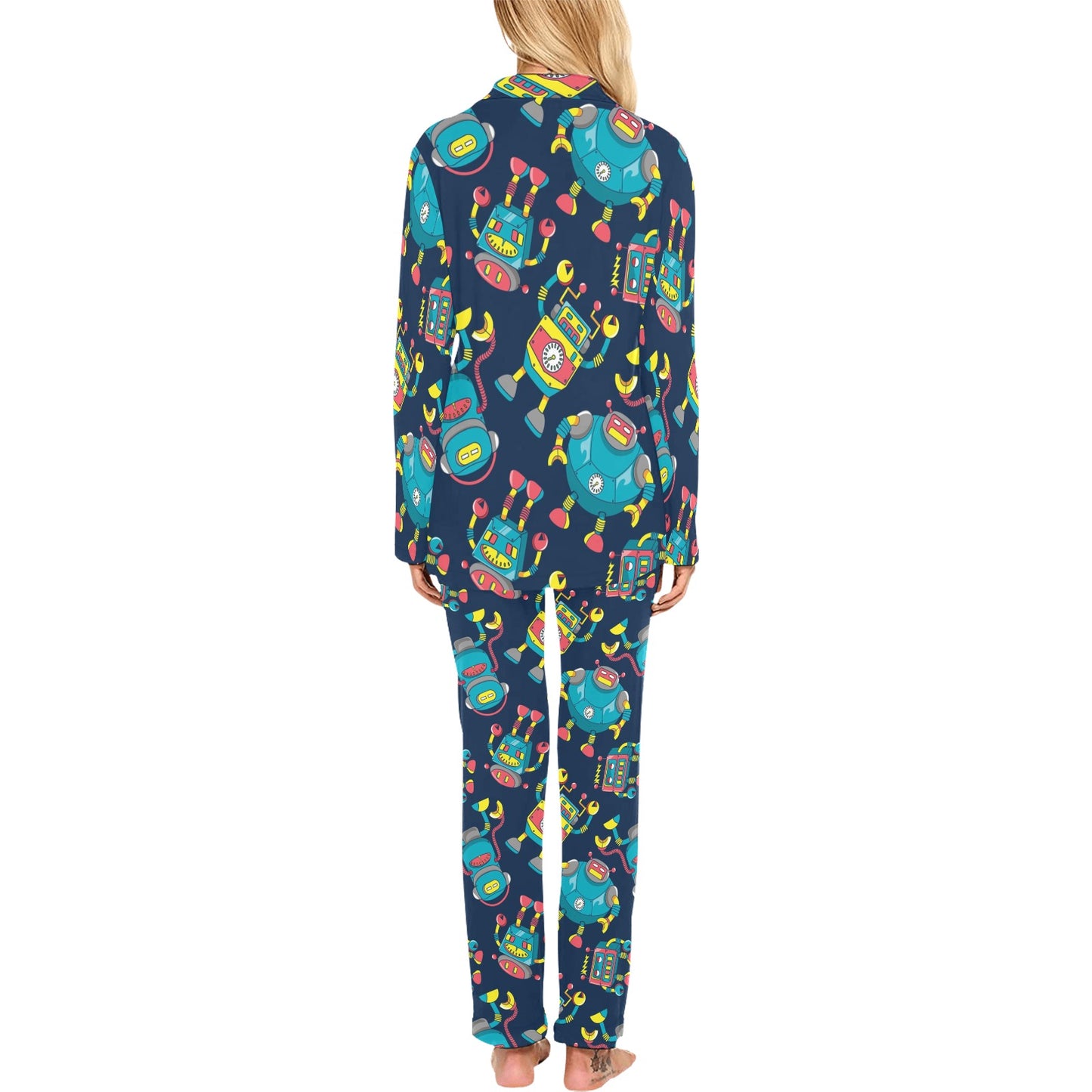 Robot Pattern Print Design A05 Women's Long Pajama Set