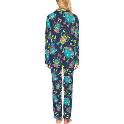 Robot Pattern Print Design A05 Women's Long Pajama Set