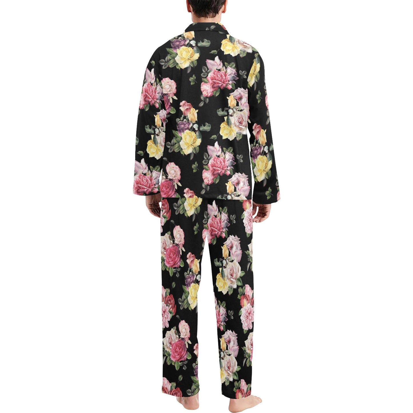 Rose Pattern Print Design RO010 Men's Long Pajama Set
