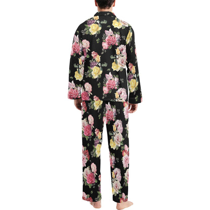 Rose Pattern Print Design RO010 Men's Long Pajama Set