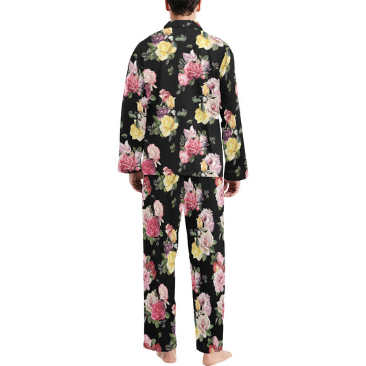 Rose Pattern Print Design RO010 Men's Long Pajama Set