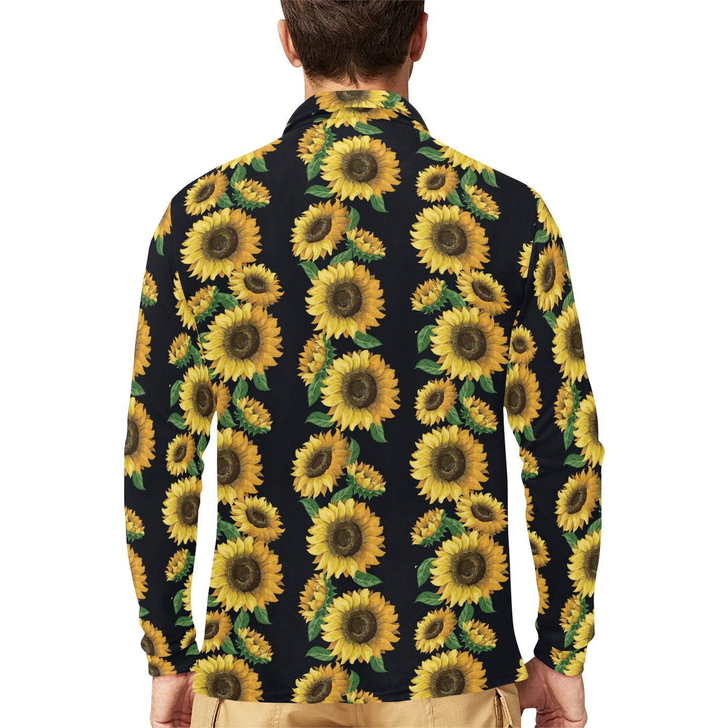 Sunflower Print Design LKS306 Long Sleeve Polo Shirt For Men's