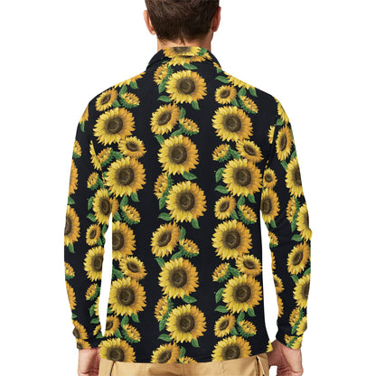 Sunflower Print Design LKS306 Long Sleeve Polo Shirt For Men's